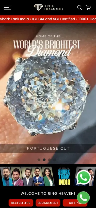 True Diamond ecommerce website on a phone